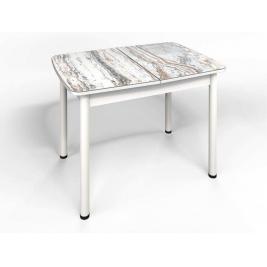 Кухонный стол Флорида СМ-2 (ноги круглые) белый/серебро