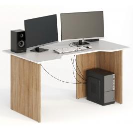 Узкий компьютерный стол с надстройкой СКП-7 GL-7  сонома/белый