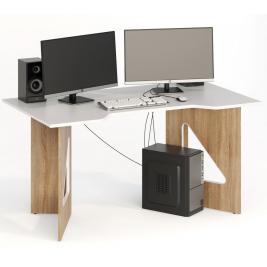 Узкий компьютерный стол с надстройкой СКП-9 GL-9  сонома/белый