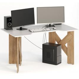 Узкий компьютерный стол с надстройкой СКП-10 GL-10  сонома/белый