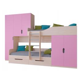 Кровать Лео Дуб Молочный / Розовый