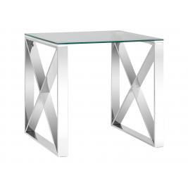 Столик Кросс 55х55 прозрачное стекло/сталь серебро