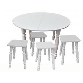 Раскладной стол со стульями Круглый-СМ раздвижной белый